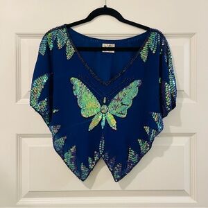 Free People embroidered butterfly blouse with iridescent beading. Gorgeous top